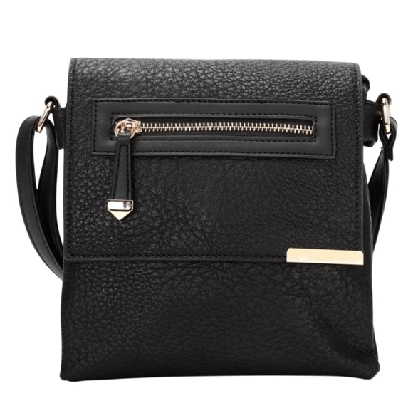 La Terre Handbags - 🆕️👜La Terre Vegan Leather Crossbody Bag W Zip Pocket Flap & Metal Trim, Black